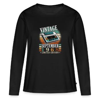 septembre 1968 Anniversaire septembre 1968 septembre - T-shirt manches longues Premium bio Femme - noir - Devant - Julia (174cm)
