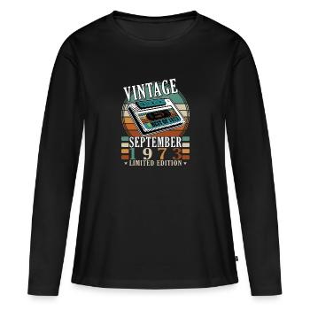 Septembre 1973 Anniversaire Septembre 1973 Septembre - T-shirt manches longues Premium bio Femme - noir - Devant - Julia (174cm)