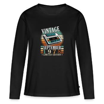 Septembre 1978 Anniversaire Septembre 1978 Septembre - T-shirt manches longues Premium bio Femme - noir - Devant - Julia (174cm)