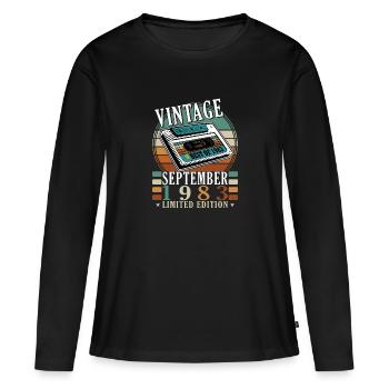 Septembre 1983 Anniversaire Septembre 1983 Septembre - T-shirt manches longues Premium bio Femme - noir - Devant - Julia (174cm)