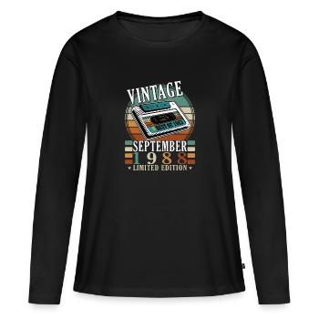Septembre 1988 Anniversaire Septembre 1988 Septembre - T-shirt manches longues Premium bio Femme - noir - Devant - Julia (174cm)