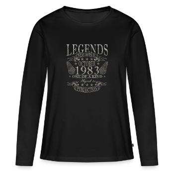 Octobre 1983 Anniversaire Octobre 1983 Octobre - T-shirt manches longues Premium bio Femme - noir - Devant - Julia (174cm)
