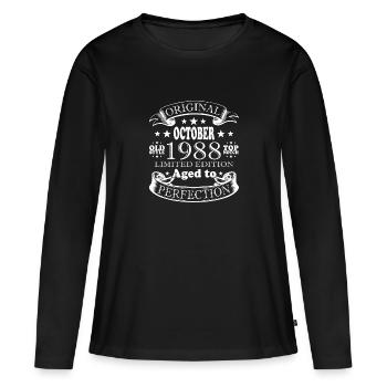 Octobre 1988 Anniversaire Octobre 1988 Octobre - T-shirt manches longues Premium bio Femme - noir - Devant - Julia (174cm)