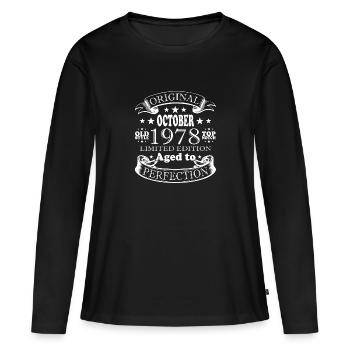 Octobre 1978 Anniversaire Octobre 1978 Octobre - T-shirt manches longues Premium bio Femme - noir - Devant - Julia (174cm)