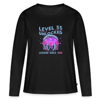 55e anniversaire. 55 Niveau suivant débloqué - T-shirt manches longues Premium bio Femme - noir - Devant - Julia (174cm)
