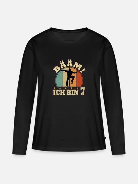 Skateboard 7. Geburtstag Skater 7 Jahre Geschenk - Frauen Premium Bio Langarmshirt - Schwarz
