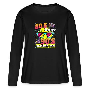 80 ' s bébé 90 ' s m’a élevé - 80 ' s kid 90 's kid - T-shirt manches longues Premium bio Femme - noir - Devant - Julia (174cm)
