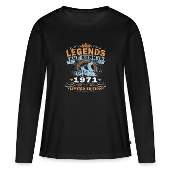 Motard Motard Motard Né en 1971 - T-shirt manches longues Premium bio Femme - noir - Devant - Julia (174cm)