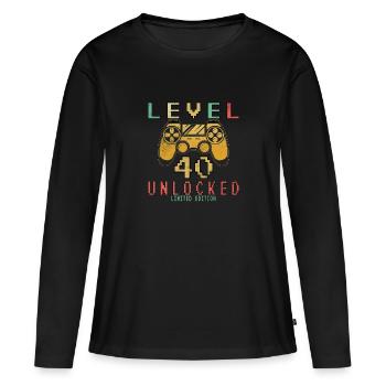 Niveau 40 débloqué - 40 ans d’anniversaire du joueur - T-shirt manches longues Premium bio Femme - noir - Devant - Julia (174cm)