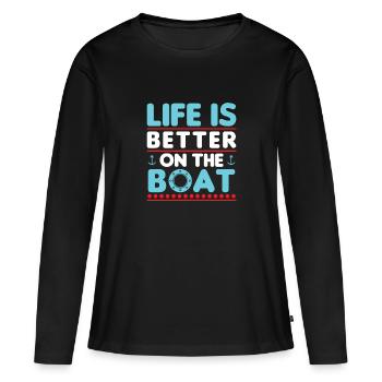 Saison de navigation et d’attente de la saison de navigation - T-shirt manches longues Premium bio Femme - noir - Devant - Julia (174cm)