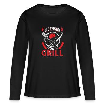 Licence pour les grillades - T-shirt manches longues Premium bio Femme - noir - Devant - Julia (174cm)