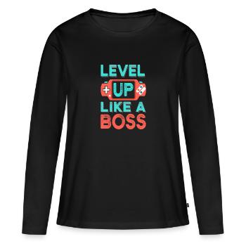 Passez au niveau supérieur - T-shirt manches longues Premium bio Femme - noir - Devant - Julia (174cm)