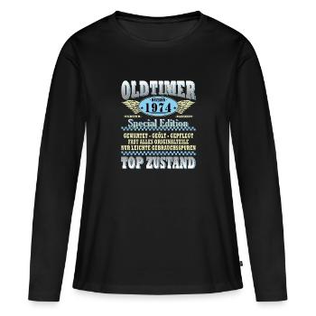 Millésime 1974 Cru 1974 Anniversaire 1974 - T-shirt manches longues Premium bio Femme - noir - Devant - Julia (174cm)