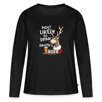 Ugly Christmas Sweater Weihnachten Xmas Santa Bier - Frauen Premium Bio Langarmshirt - Schwarz - Vorne - Julia (174cm)