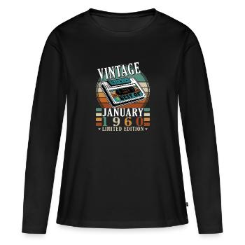 1960 Janvier 1960 Jubilé Janvier 1960 - T-shirt manches longues Premium bio Femme - noir - Devant - Julia (174cm)