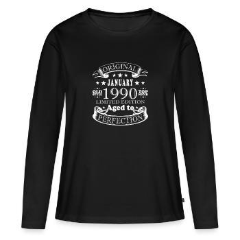 Janvier 1990 Anniversaire Janvier 1990 Janvier - T-shirt manches longues Premium bio Femme - noir - Devant - Julia (174cm)
