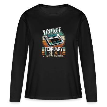Février 1980 Jubilé Février 1980 Février - T-shirt manches longues Premium bio Femme - noir - Devant - Julia (174cm)