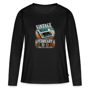 Février 2000 Anniversaire Février 2000 Février - T-shirt manches longues Premium bio Femme - noir - Devant - Julia (174cm)