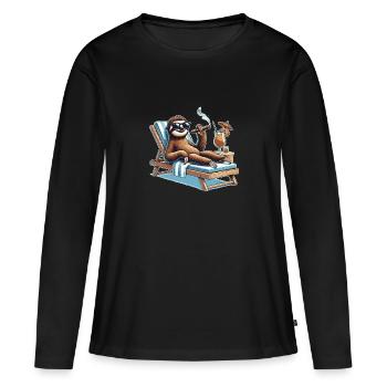 Paresseux décontracté avec lunettes de soleil - T-shirt manches longues Premium bio Femme - noir - Devant - Julia (174cm)