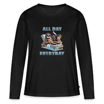 Lustiges Faultier Faulheit Entspannen Langschläfer - Frauen Premium Bio Langarmshirt - Schwarz - Vorne - Julia (174cm)