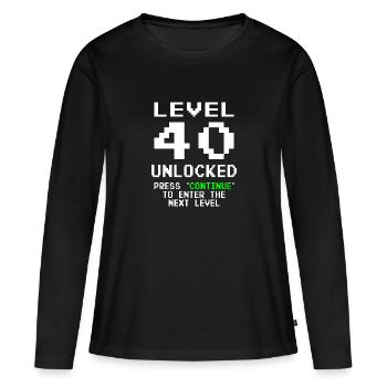 Niveau 40 débloqué - 40 ans Anniversaire du joueur - T-shirt manches longues Premium bio Femme - noir - Devant - Julia (174cm)