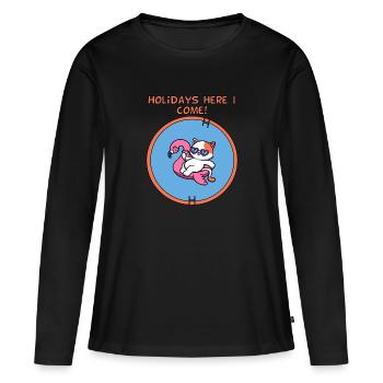 chat de vacances - T-shirt manches longues Premium bio Femme - noir - Devant - Julia (174cm)