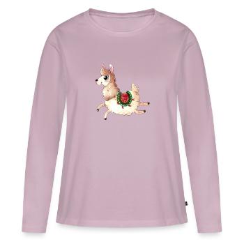 Dessin animé sautant Lama - T-shirt manches longues Premium bio Femme - rose poudré - Devant - Julia (174cm)