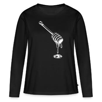 miel cuillère à miel apiculteur - T-shirt manches longues Premium bio Femme - noir - Devant - Julia (174cm)