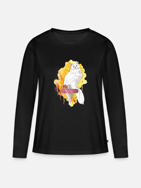 Catking - Frauen Premium Bio Langarmshirt - Schwarz
