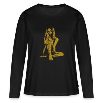 Fille aux paillettes d'or - T-shirt manches longues Premium bio Femme - noir - Devant - Julia (174cm)