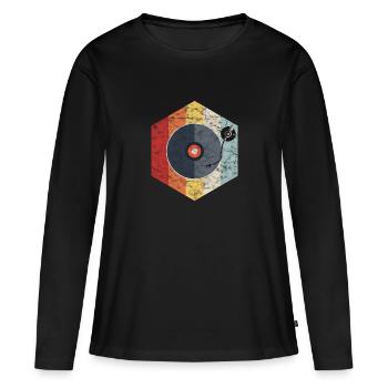 Disque vinyle Rétro Vintage DJ Bass cadeau - T-shirt manches longues Premium bio Femme - noir - Devant - Julia (174cm)