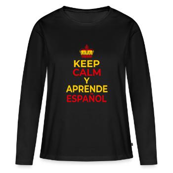 Apprendre l’espagnol Cours d’espagnol Dicton - T-shirt manches longues Premium bio Femme - noir - Devant - Julia (174cm)