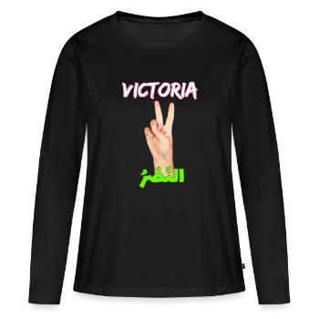 Signes de victoire écrits en arabe et en espagnol - T-shirt manches longues Premium bio Femme - noir - Devant - Julia (174cm)