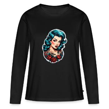 Rockabilly / Pin-up / Années 50 - T-shirt manches longues Premium bio Femme - noir - Devant - Julia (174cm)