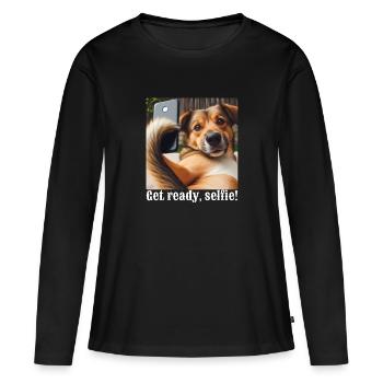 Mach dich bereit, Selfie-1 - Frauen Premium Bio Langarmshirt - Schwarz - Vorne - Julia (174cm)