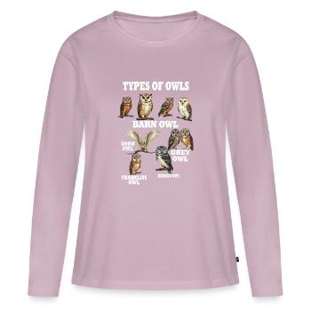 Arten von Eulen Bildungssammlung Niedliche Eule 2025 - Frauen Premium Bio Langarmshirt - Altrosa - Vorne - Julia (174cm)
