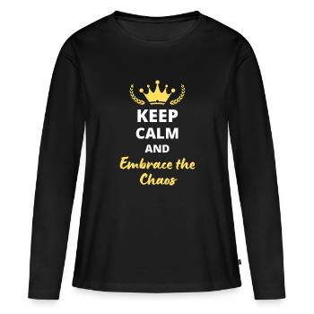 “Keep Calm and Embrace the Chaos” - Audace et fun - T-shirt manches longues Premium bio Femme - noir - Devant - Julia (174cm)