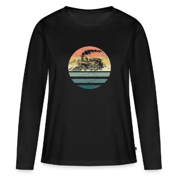 Retro Dampflok - Frauen Premium Bio Langarmshirt - Schwarz - Vorne - Julia (174cm)