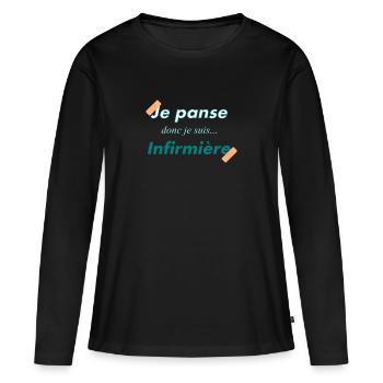 Je panse donc je suis infirmière - humour - T-shirt manches longues Premium bio Femme - noir - Devant - Julia (174cm)