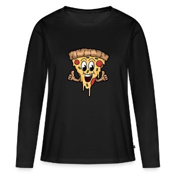 Tranche de pizza heureuse - T-shirt manches longues Premium bio Femme - noir - Devant - Julia (174cm)