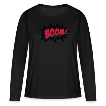 BOOM, comic, speech bubble, cartoon, balloon, dots - Women's Premium Organic Long Sleeve Shirt - black - Front - Julia (174cm)