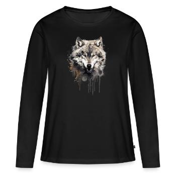 Wolf Kopf Nordisch - Frauen Premium Bio Langarmshirt - Schwarz - Vorne - Julia (174cm)