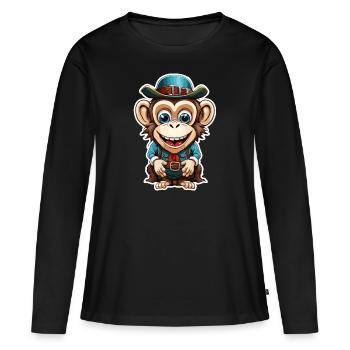 Lederhosen / Animal / Traditional costume / Tradition / Monkey - Women's Premium Organic Long Sleeve Shirt - black - Front - Julia (174cm)