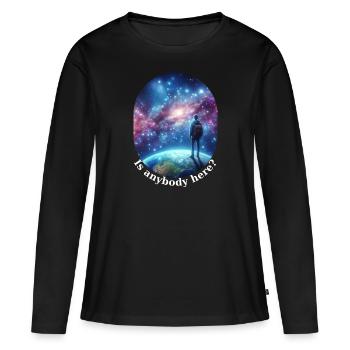 Ist jemand hier? - Frauen Premium Bio Langarmshirt - Schwarz - Vorne - Julia (174cm)