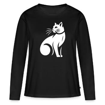 Chat blanc - T-shirt manches longues Premium bio Femme - noir - Devant - Julia (174cm)