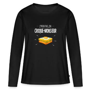 J'PEUX PAS, J'AI CROQUE-MONSIEUR - T-shirt manches longues Premium bio Femme - noir - Devant - Julia (174cm)
