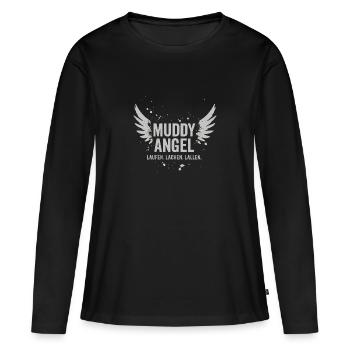 MUDDY ANGEL - Laufe. Lache. Lalle - Frauen Premium Bio Langarmshirt - Schwarz - Vorne - Julia (174cm)