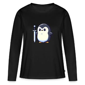 Winziger Pinguin-Krieger - Frauen Premium Bio Langarmshirt - Schwarz - Vorne - Julia (174cm)