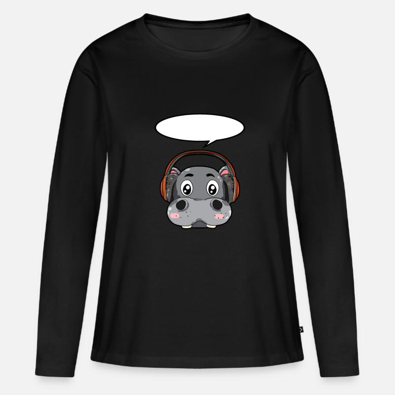 Nilpferd mit Kopfhörer - Frauen Premium Bio Langarmshirt - Schwarz