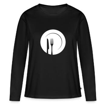 Teller mit Messer und Gabel - Frauen Premium Bio Langarmshirt - Schwarz - Vorne - Julia (174cm)